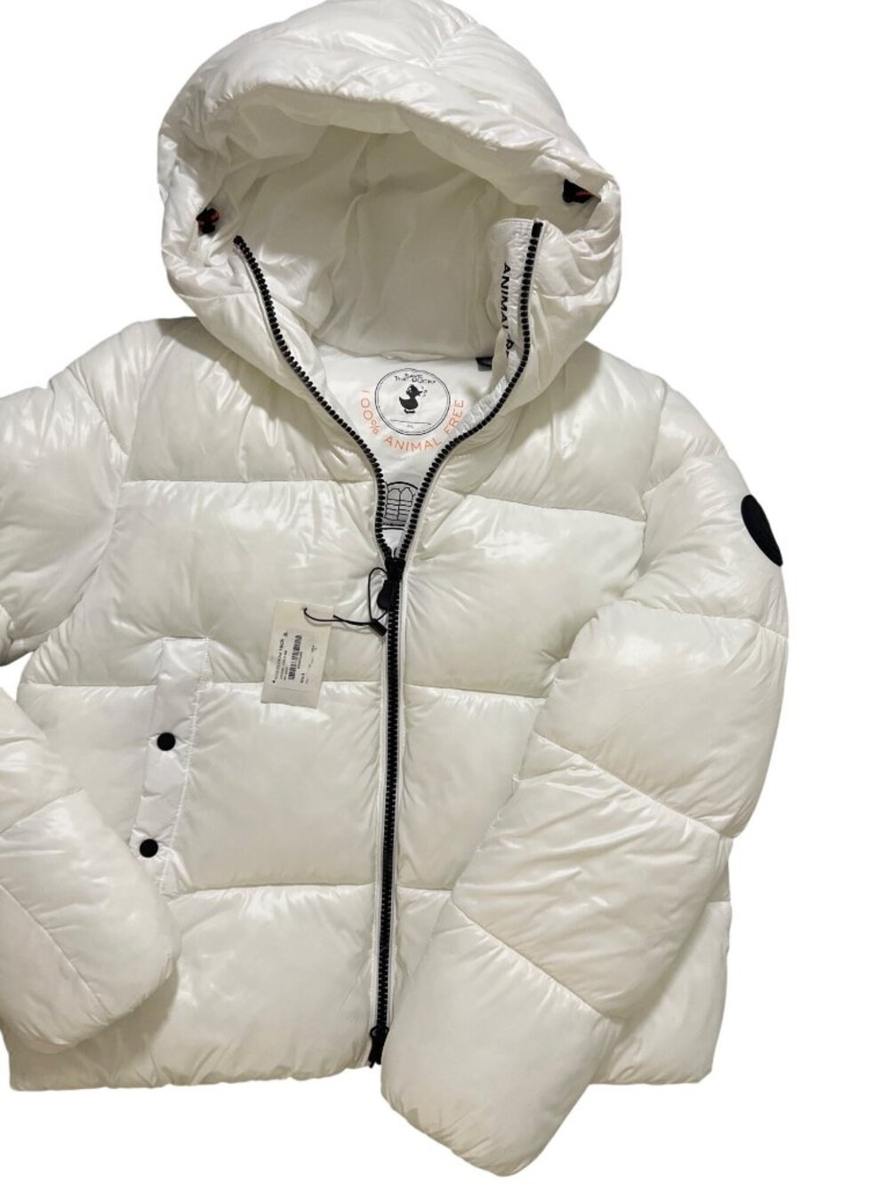NEW Save The Duck Hooded Puffer Jacket - White - Size 4 NWT Large